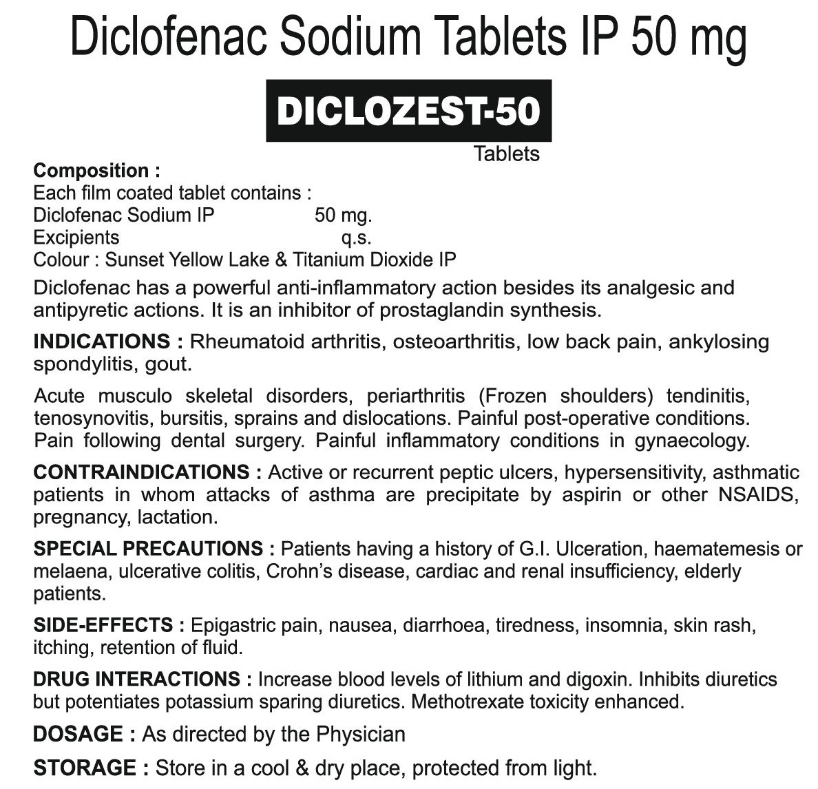 DICLOZEST 50 TABLETS